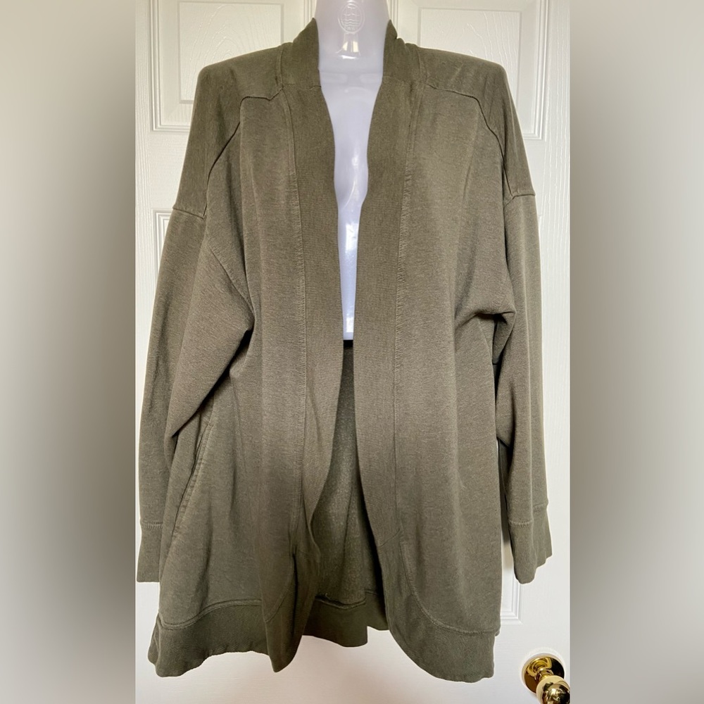 Soft and Stylish Button free Cardigan in Olive Green - Size 2X